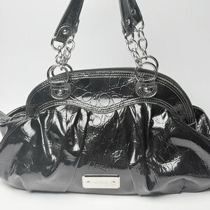XOXO Black Faux Leather Shoulder Bag Silver Chain Handles 16x9